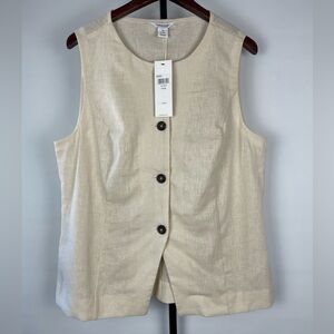 Calvin Klein Sandshell Linen Cotton Lagenlook Button Up Sleeveless Vest Top